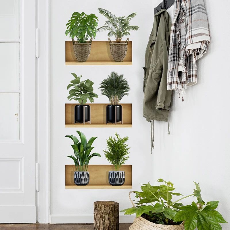 Plant Wall Stickers Potted Design Green Wall Decal Set
