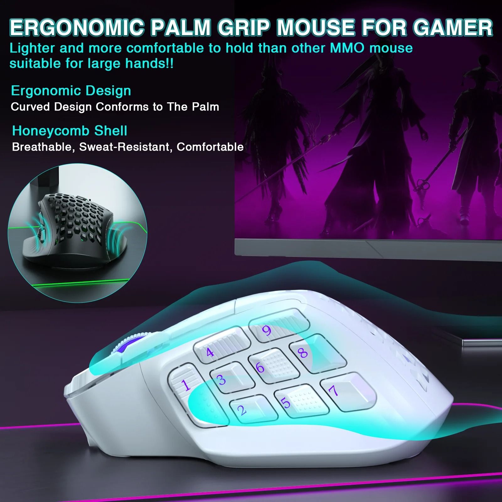 SOLAKAKA SM809 Pro Wireless MMO Gaming Mouse PAW3311 with 16 Programmable Buttons