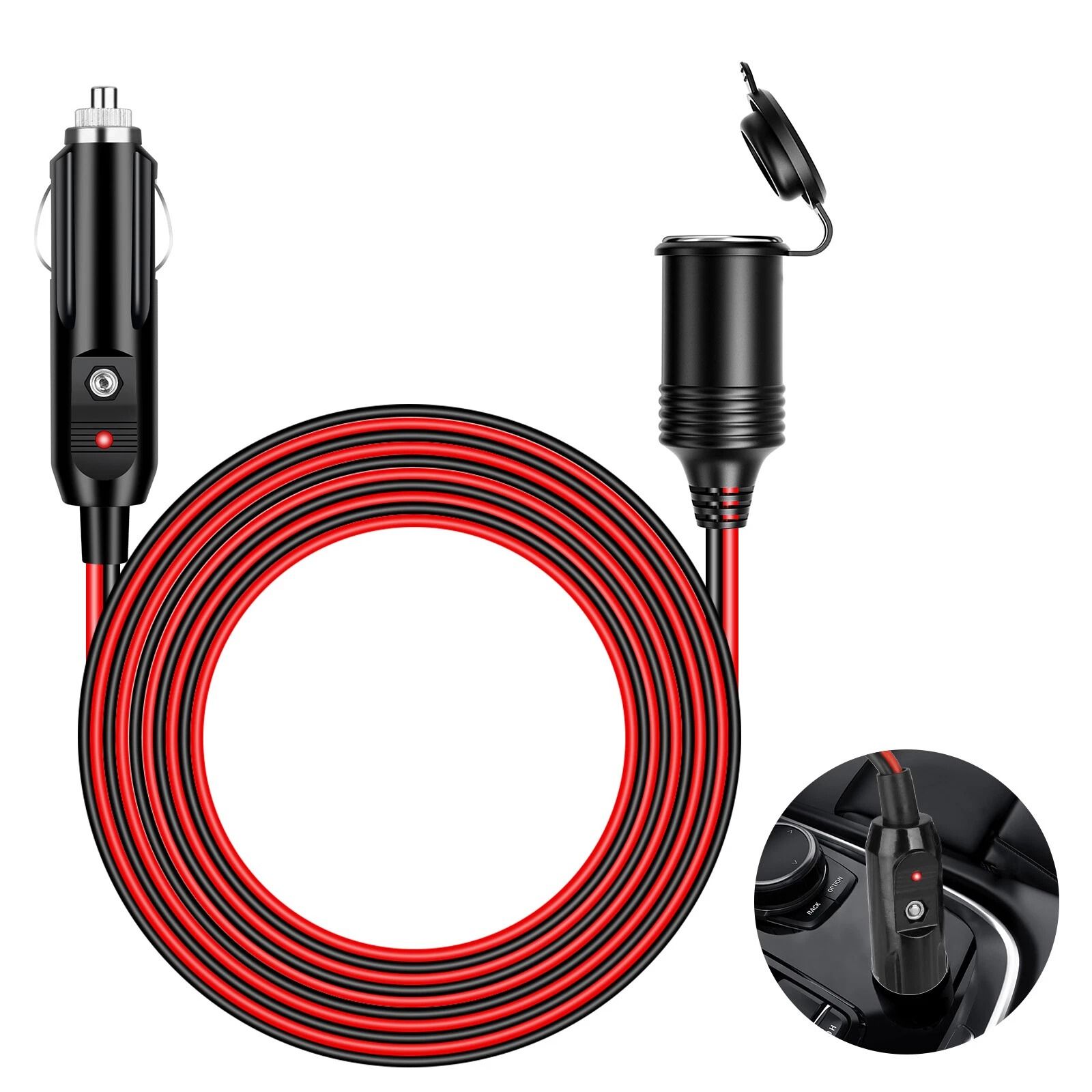 Heavy Duty Car Cigarette Lighter Socket Extension Cord with Protection