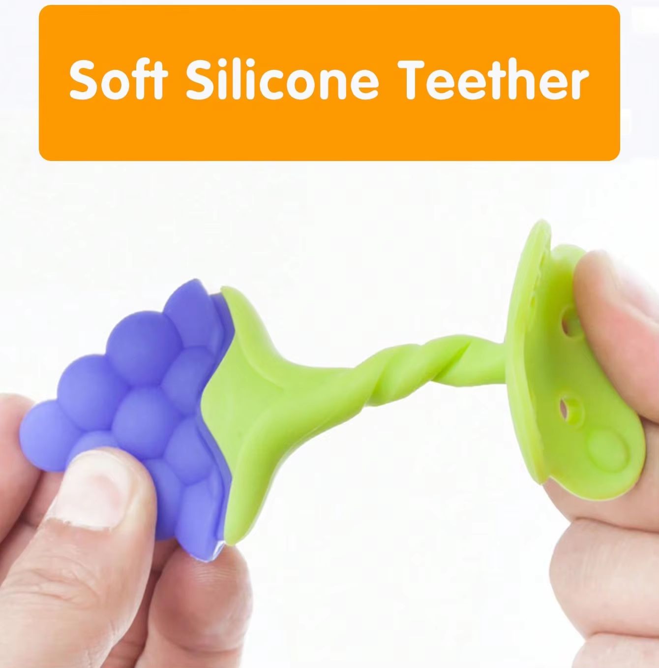 Soft Silicone Strawberry & Grape-Shape Baby Teether Ring