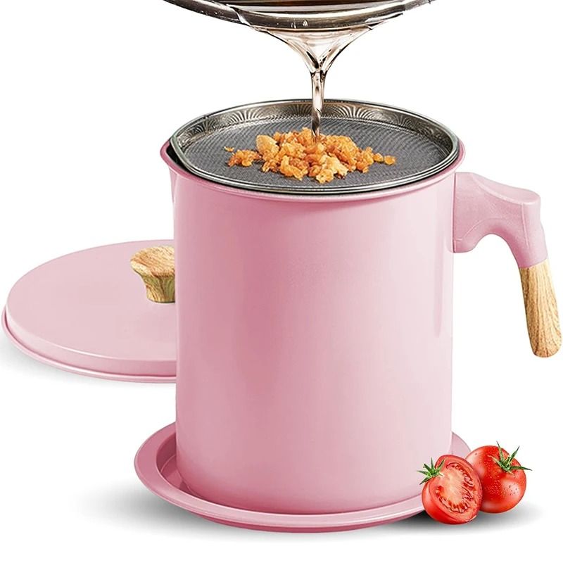 Stainless Steel 1.4L Bacon Grease Container & Fine-Mesh Oil Strainer