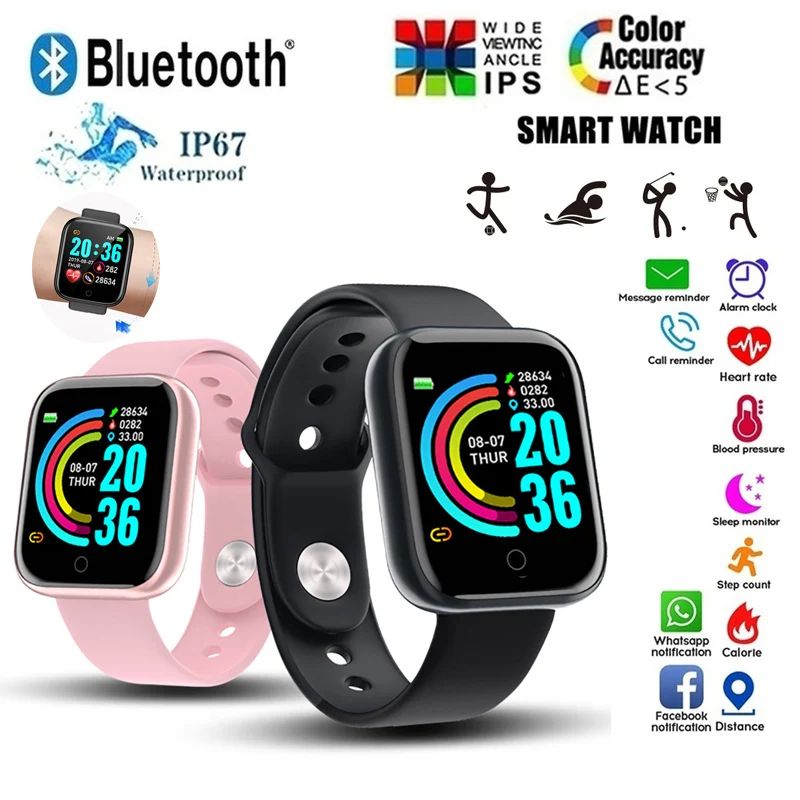 D20 Smart Fitness Tracker Watch with Bluetooth Notifications & Sleep Monitoring