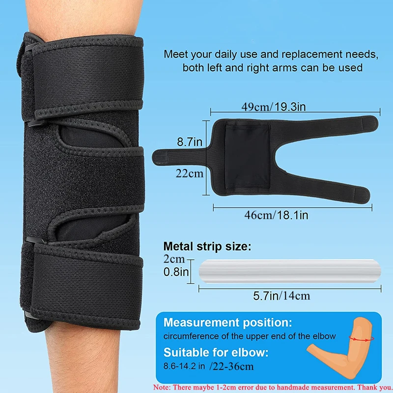 Elbow Brace with Removable Metal Splints, Adjustable Arm Stabilizer for Cubital Tunnel & Tennis Sports Protection