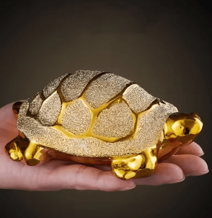 Golden Money Turtle Ceramic Figurine – Feng Shui Longevity Desk & Home Decor