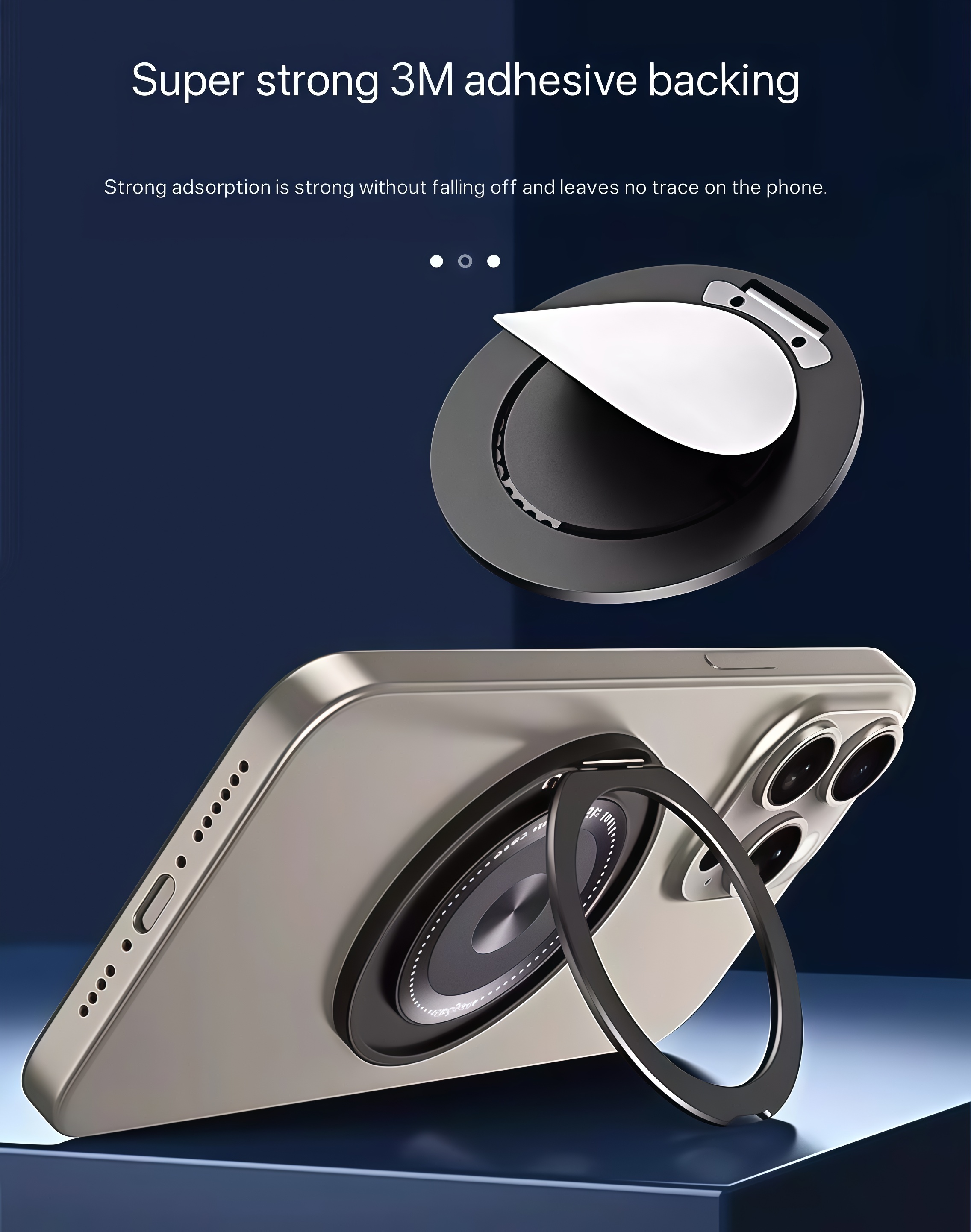 Magnetic Phone Ring Holder with Adhesive Grip and Rotating Stand