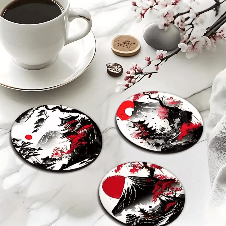 6-Piece Japanese Wooden Coaster Set – Non-Slip Heatproof Drink Coasters