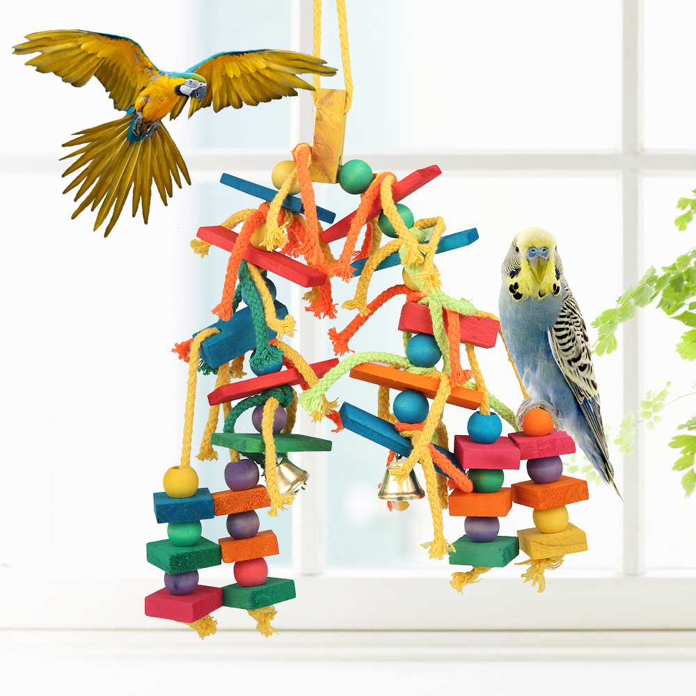 Wood Parrot Bird Toys, Love Bird Cage Funny Training Toy, Cotton Rope Parrot Toy, Bite Resistant Bird Tearing Pet