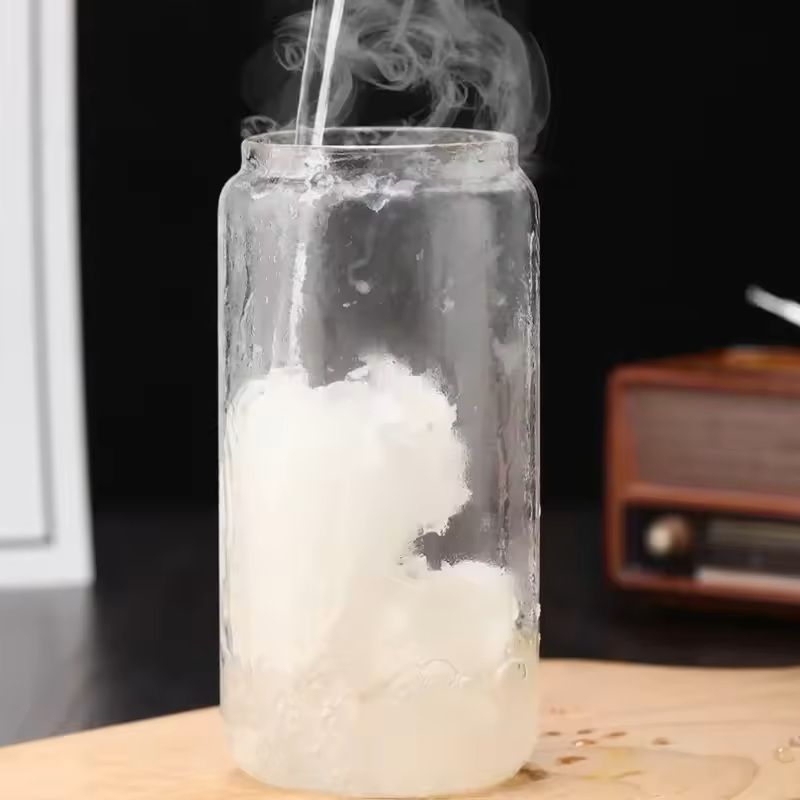 Glass Straw Cup with Dustproof Wooden Lid