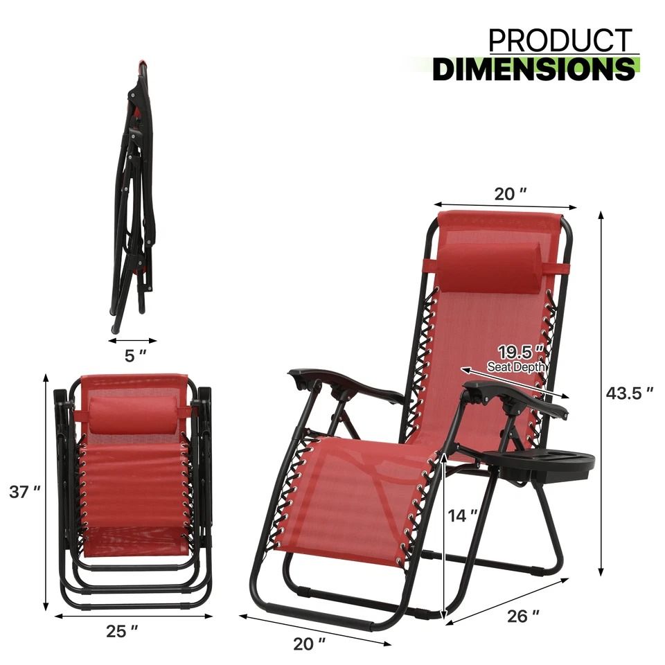 Zero Gravity Lounge Chair, Foldable Outdoor Recliner, with Drink Holder, Adjustable Headrest, Beach Chair for Relaxing
