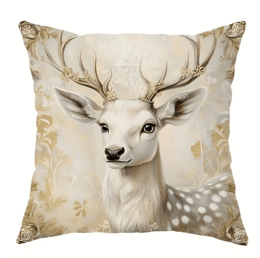 Festive Christmas Pillow Cover with Santa Claus & Reindeer Design