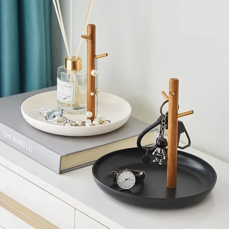 Nordic Bamboo Tree Branch Storage Tray Elegant Jewelry Display & Key Hanger for Living Room & Desktop Organization