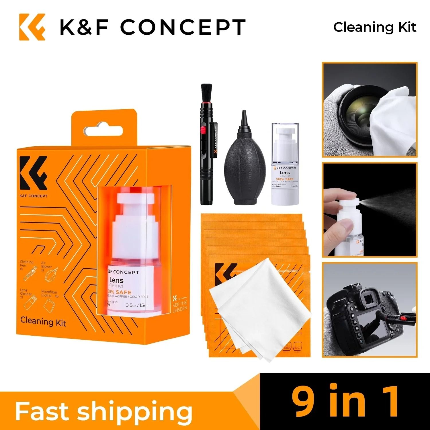 K and F Concept Camera Lens Cleaning Kit with Blower Cloth Pen and Cleaning Solution