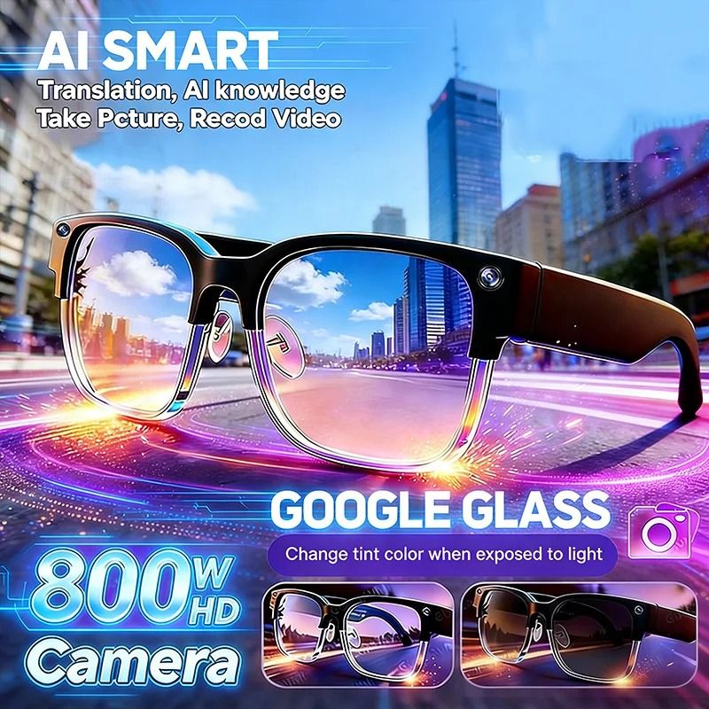 Real-Time Translation AI Glasses – 800W 4K HD Video Recording & Photo Recognition – Pro Bluetooth Call Smart Sunglasses