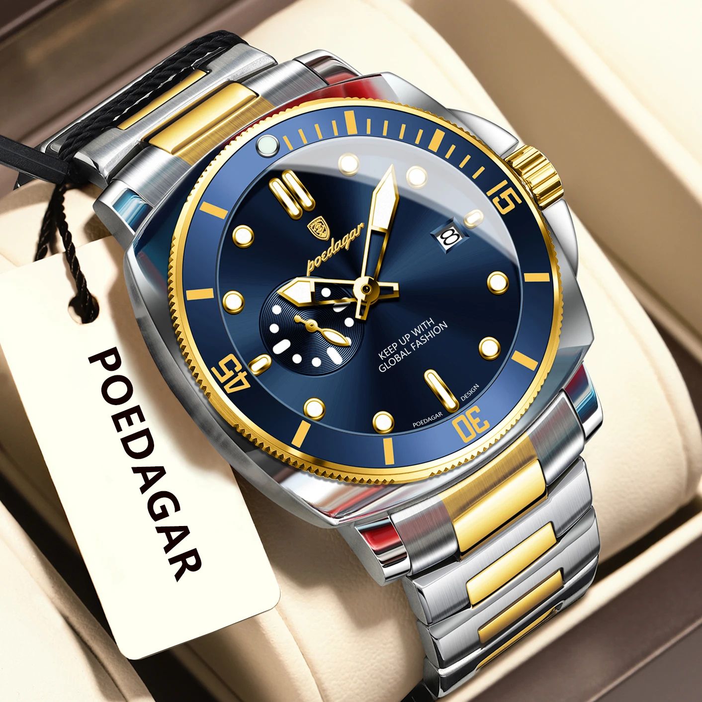 POEDAGAR Luxury Waterproof Men's Quartz Watch with Luminous Date & Dual Time
