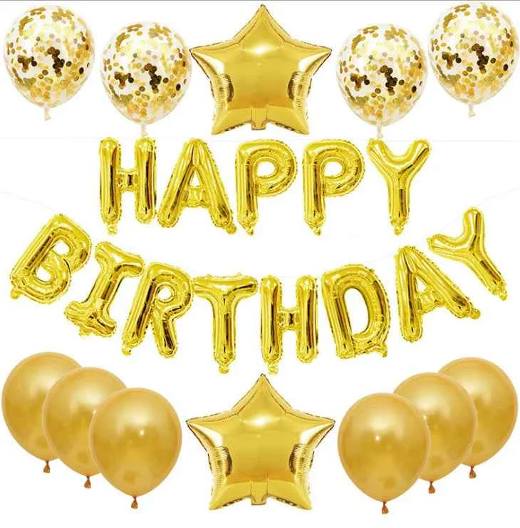 Happy Birthday Balloon Banner Set 25pcs Foil Letters Confetti Stars Party Kit
