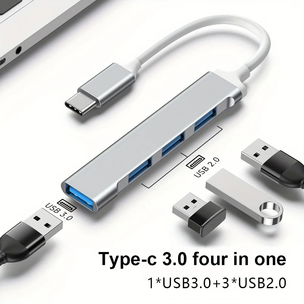 4-Port USB Hub Splitter Dock – High-Speed One-to-Four Expander for Mobile Phones & Computers, Multi-Function USB Adapter