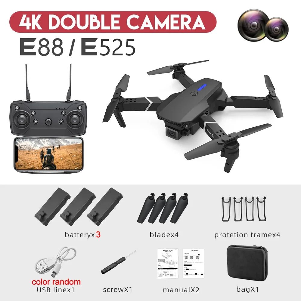2024 E88Pro Foldable RC Drone with 4K Camera and 3 Batteries