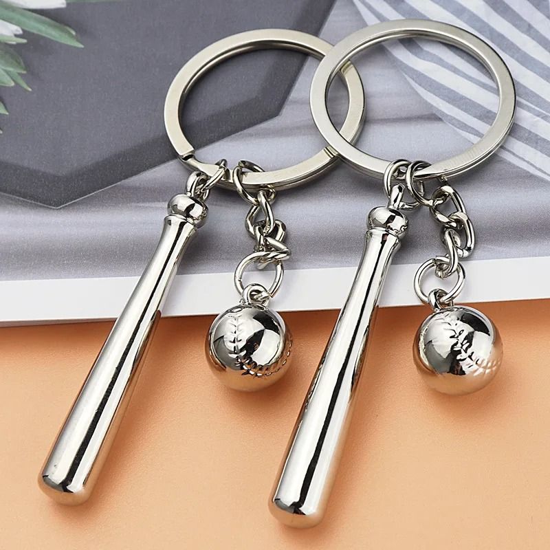 Baseball Keychain with 3D Ball and Bat Pendant
