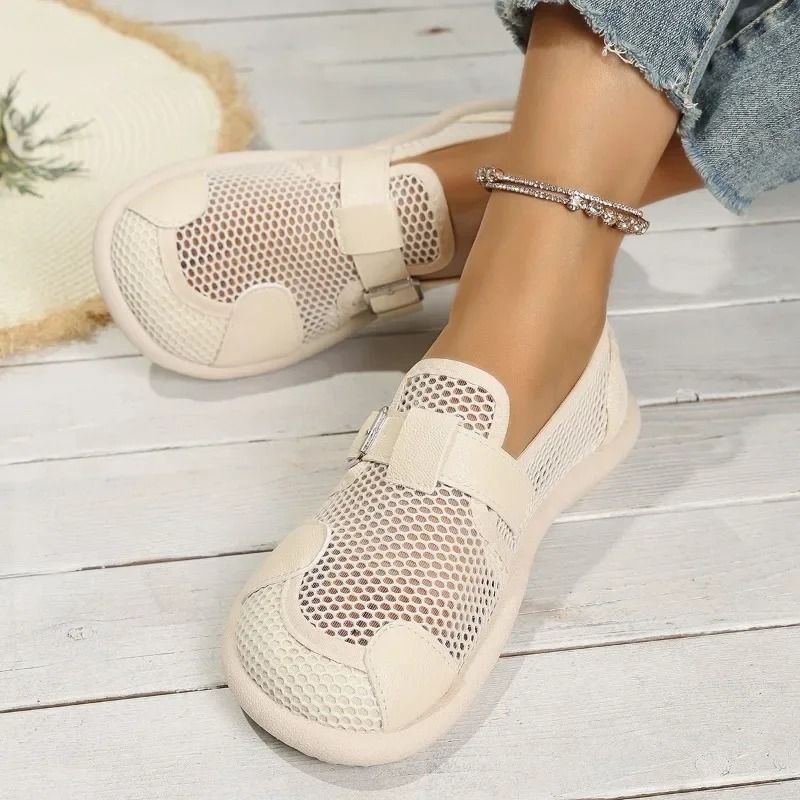 Womens Casual Mesh Flats with Buckle and Low Heel