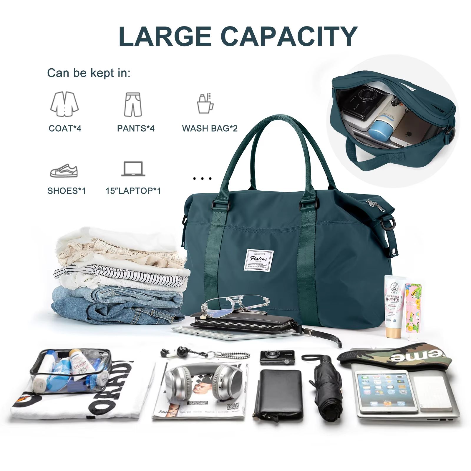 Women's Weekender Travel Tote Bag with Toiletry Bag and Wet Pocket