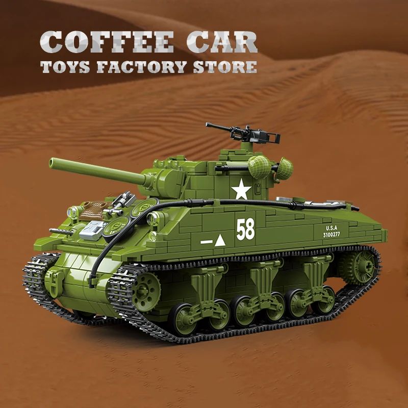 M4A3 Medium Tank Building Blocks Set WWII Military Model Toy