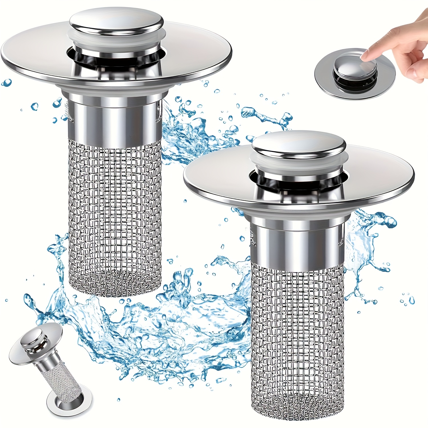 Stainless Steel Pop-Up Sink Drain Strainer, Removable Basket, Hair Catcher for Bathtub