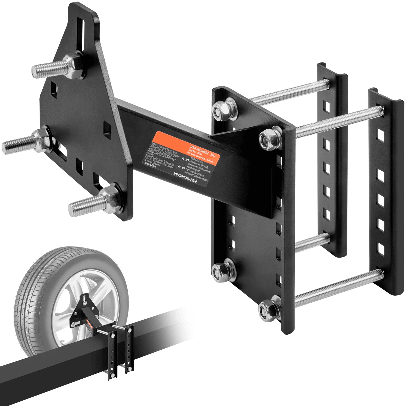 Trailer Tire Carrier Mount Lug Stud Wheels Heavy Duty, Adjustable Holder
