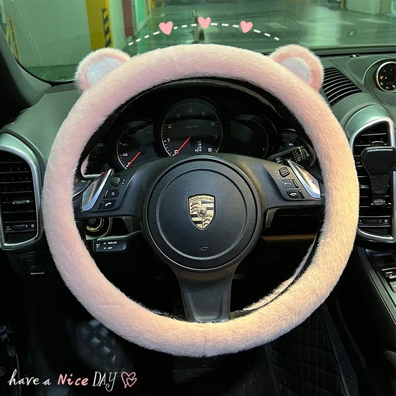 Plush Bear Ear Steering Wheel Cover Universal Winter Warm Comfort