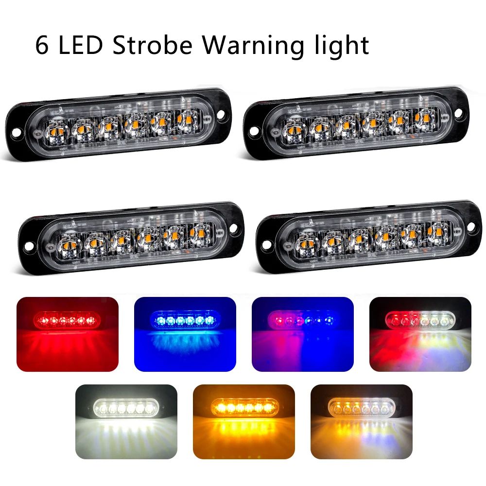6-LED Grille LED Strobe Light (12V/24V) - Compact Emergency Warning Lamp for Cars & Trucks