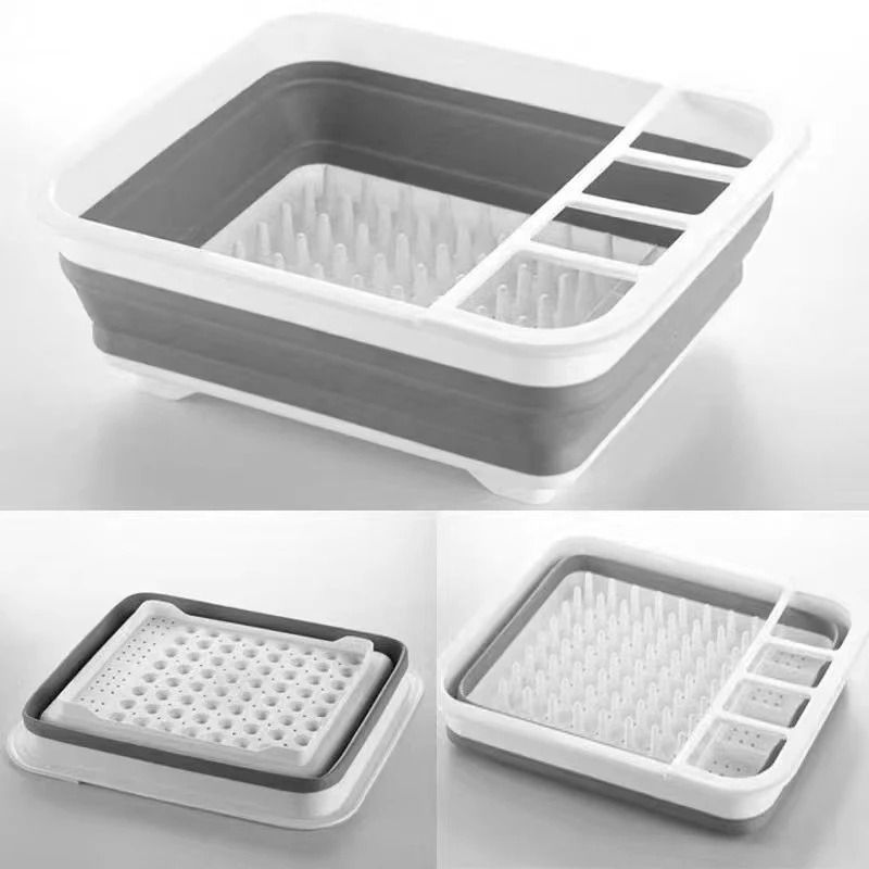 Foldable Dish Drying Rack Portable Kitchen Drain Tray Organizer