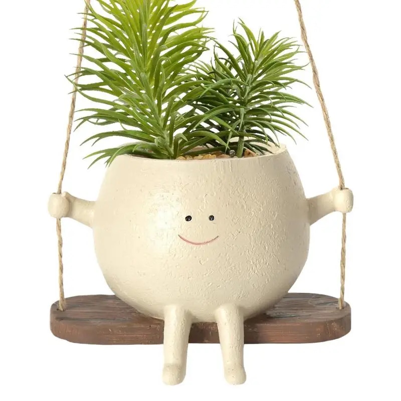 Charming Plant Hanger Baskets: Swing Face Planter Pots for Succulents & Flowers – Balcony Wall Hanging Decor