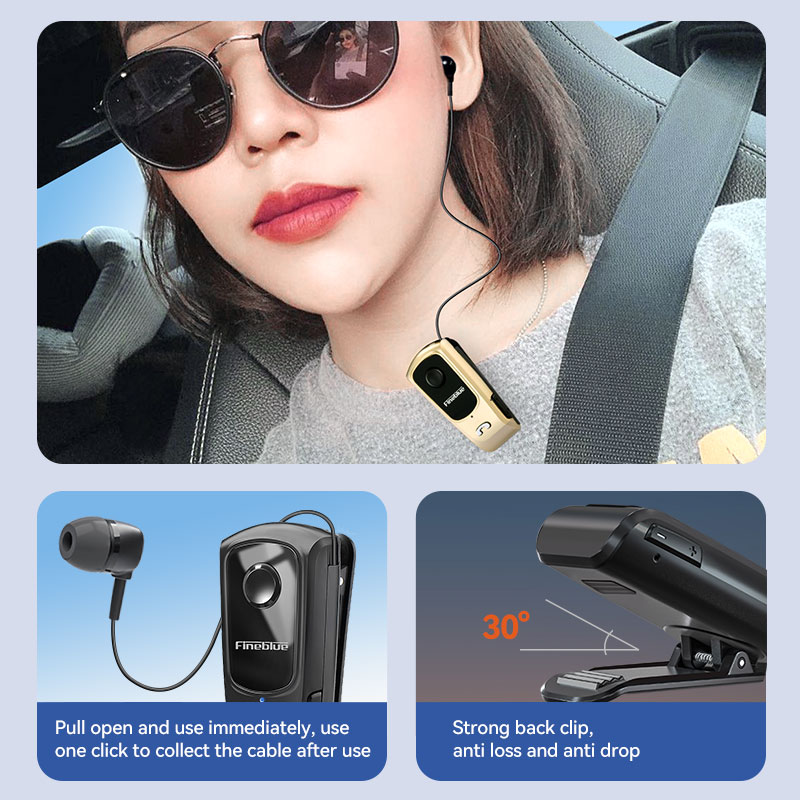 Fineblue F920 Portable Wireless Earbuds, Retractable Bluetooth Headset with Vibration Alerts for Calls, Sports & Gaming