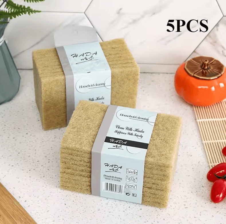 5pcs Reusable Coconut Fiber Scouring Pads Natural Non-Woven Cleaning Scrubbers