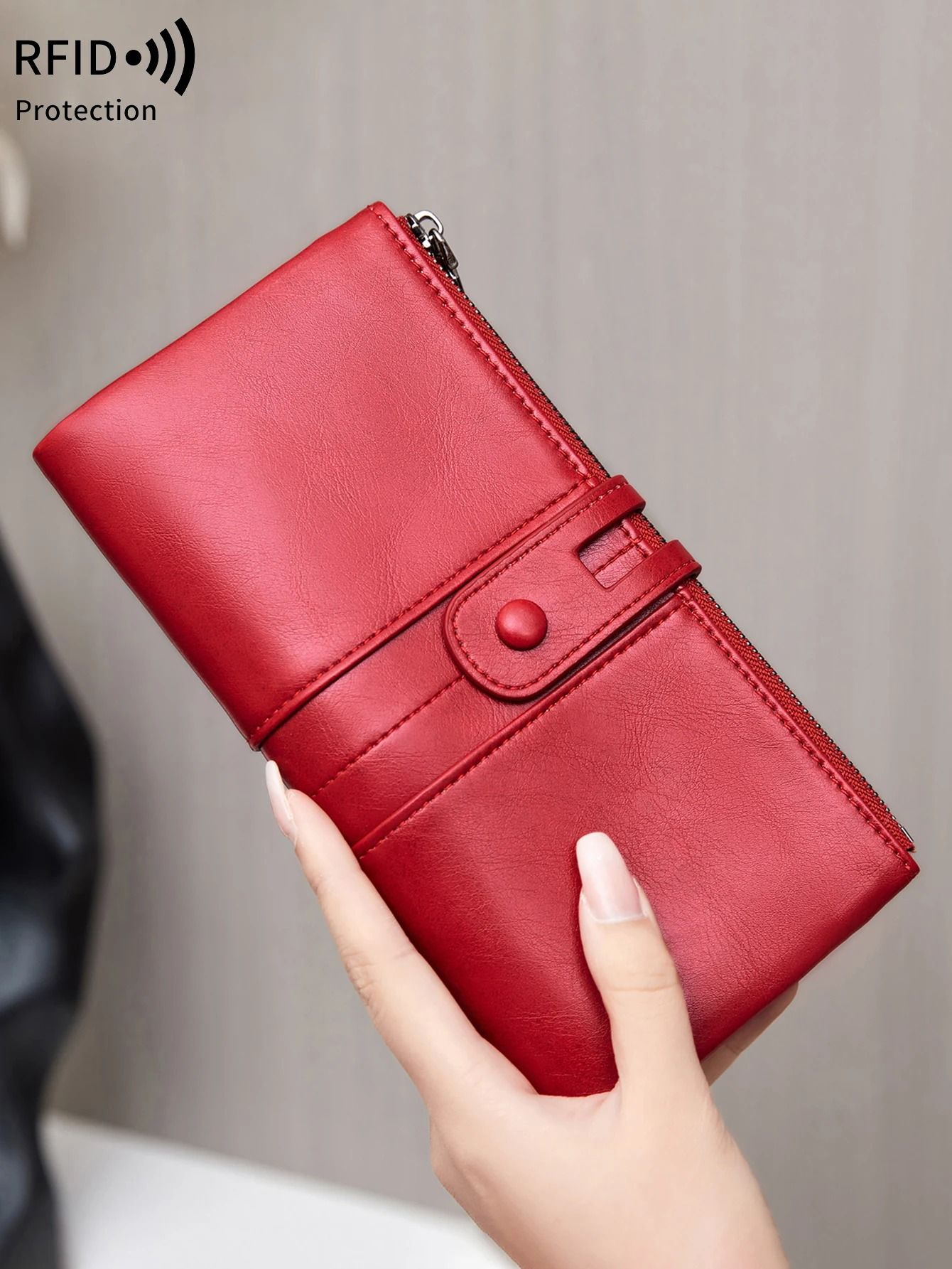 RFID Womens Long PU Leather Wallet Handbag