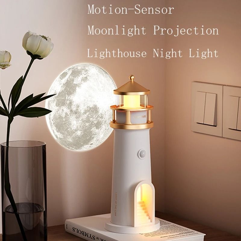 Moon Projection Lighthouse Night Light with Bluetooth Music and Remote