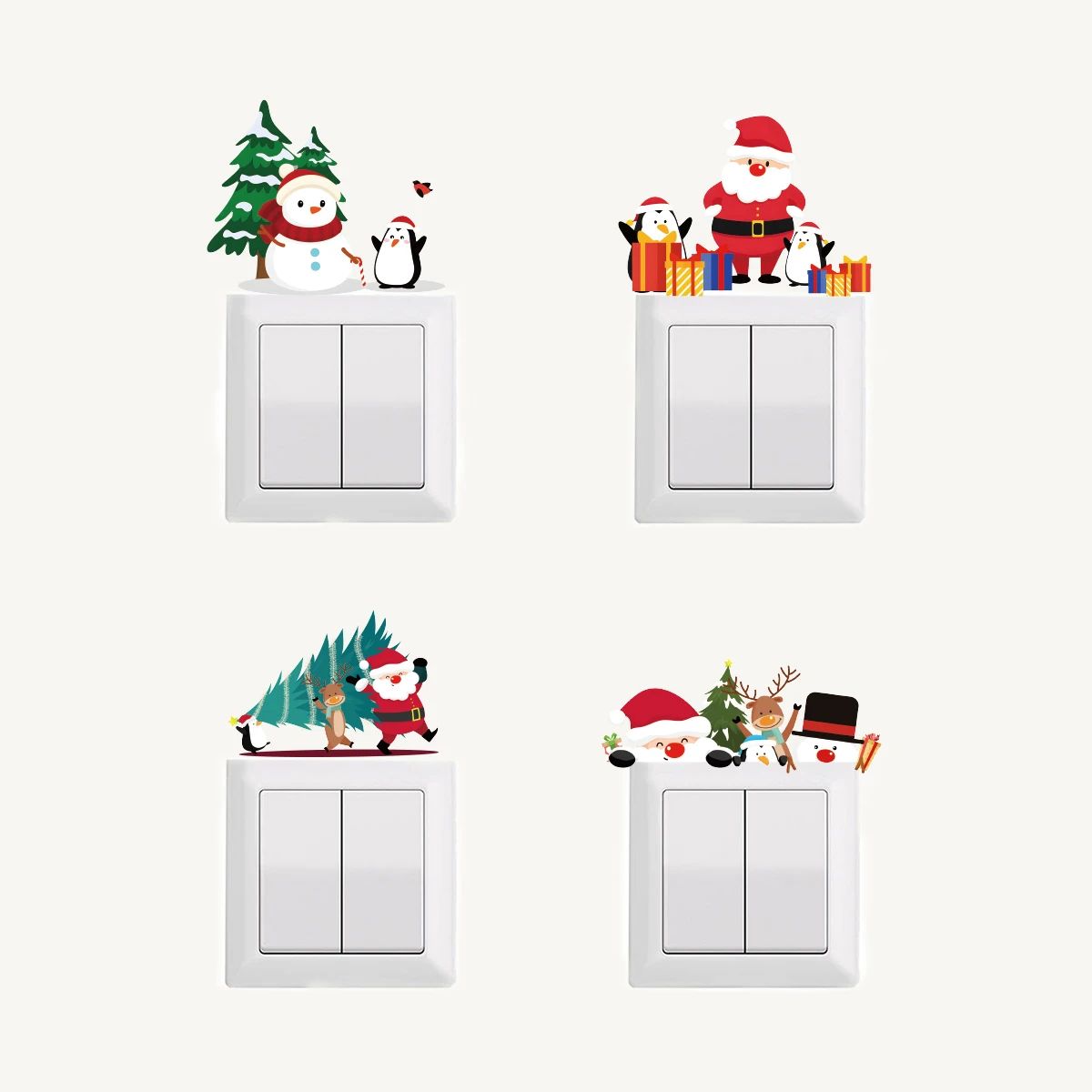 4pcs Santa Reindeer Christmas Light Switch Wall Stickers