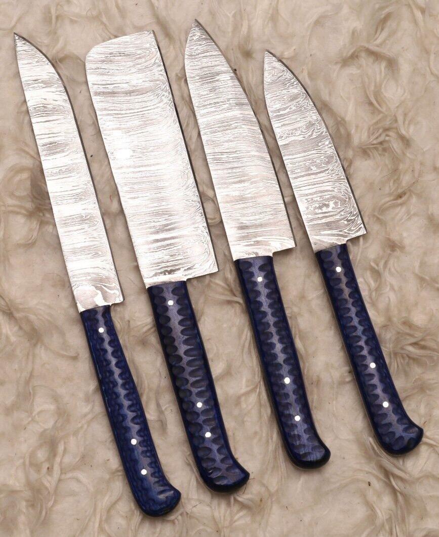 Authentic Handmade Damascus Steel Chef Set | Wooden Handle Cutlery