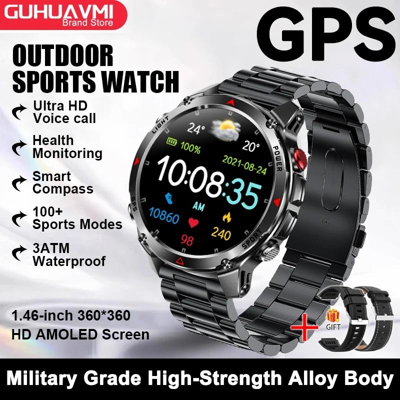 2025 GPS Map Navigation Smartwatch | AMOLED HD Display & Compass | Executive 3ATM Waterproof NFC Bluetooth Call System