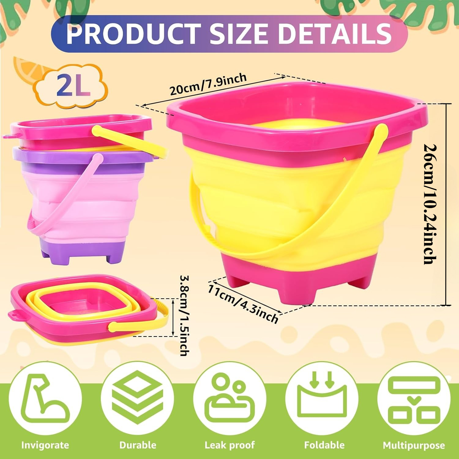 Foldable Silicone Beach Bucket for Kids – Portable, Collapsible Sand Toys for Summer Fun