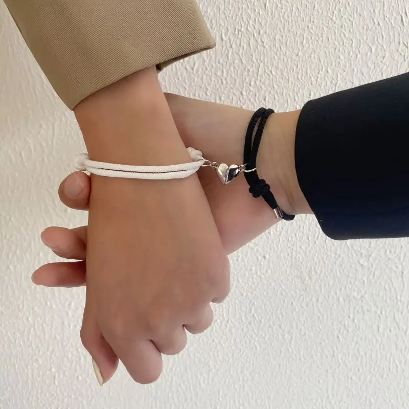 Elegant Silver Hand Rope Love Magnetic Bracelet for Couple and Friends Party Travel