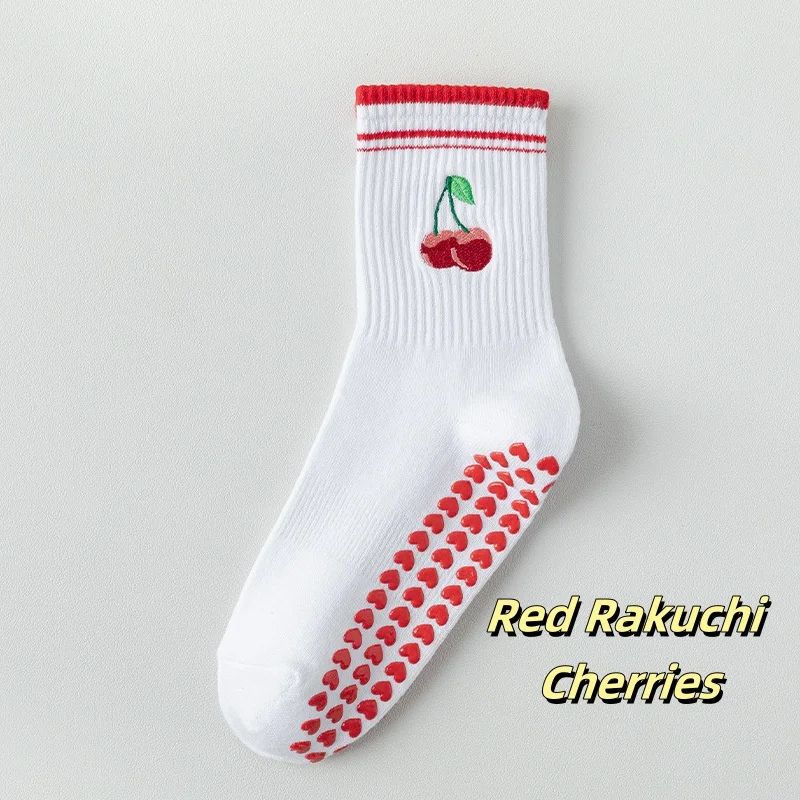 Womens Knitted Embroidered Non-Slip Yoga Socks EU 36–43 – Silicone Grip Pilates & Fitness Mid-Calf Socks