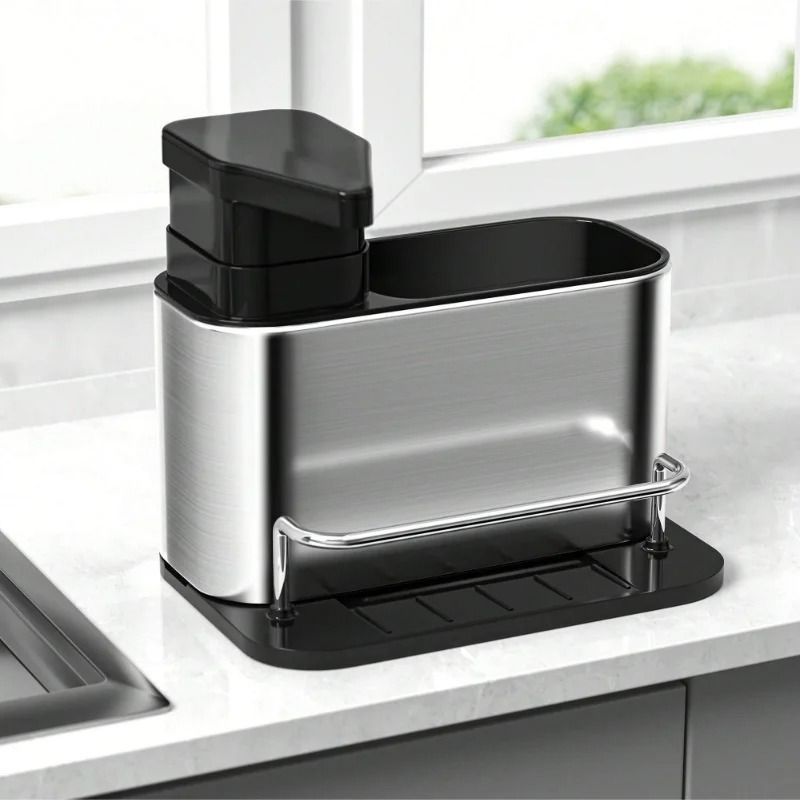 3-in-1 Kitchen Stainless Steel Soap Dispenser with Sponge Holder and Sink Organizer