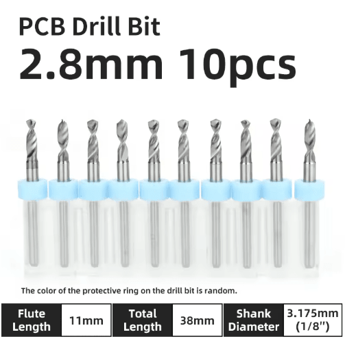 TOOLEYE Micro PCB Drill Bit Set – 10pcs Precision CNC Drills (0.1–3.175mm, 1/8 Shank)