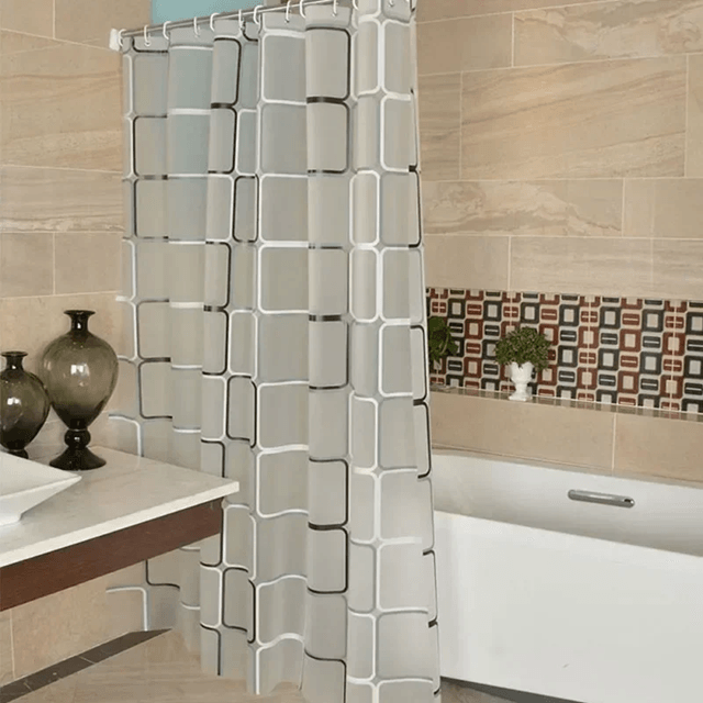Waterproof PEVA Shower Curtain with Modern Geometric Plaid Design