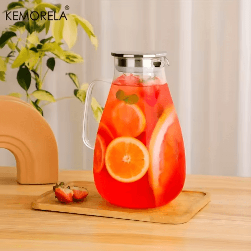 2L Glass Pitcher with Lid & Handle Heat-Resistant Glass Water Jug for Hot & Cold Drinks
