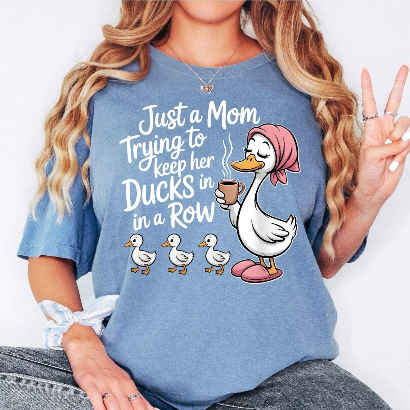 Comfort Colors Funny Duck Mom Shirt, Just A Mom Trying To Keep Her Ducks In A Row Shirt, Cute Mama Tee, Gift For Mom, Wo