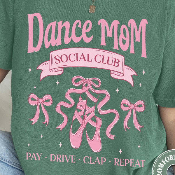 Dance Mom Social Club Shirt, Ballet Shoes, Coquette Bow Tee, Garment-Dyed