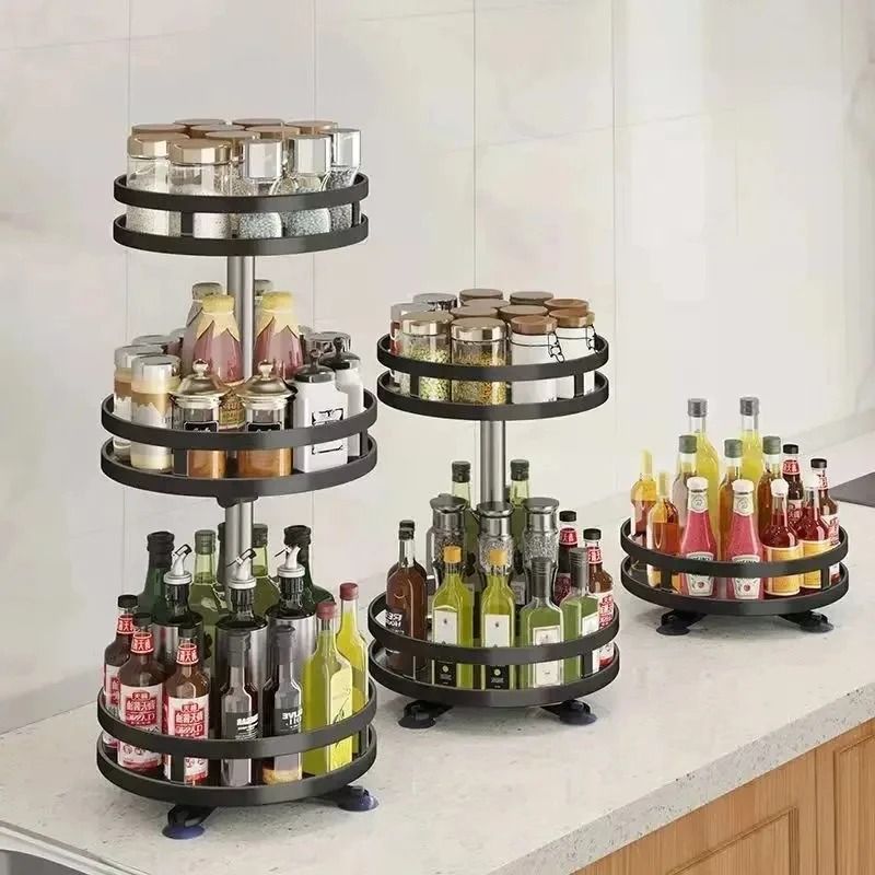 Rotatable Kitchen Spice Rack – 360 Degree Turntable Organizer – Multi-Functional Storage for Cabinets & Pantry
