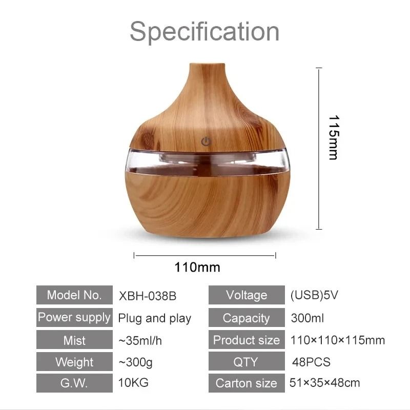 Electric Wood Grain Aroma Diffuser and Cool Mist Humidifier 300ml