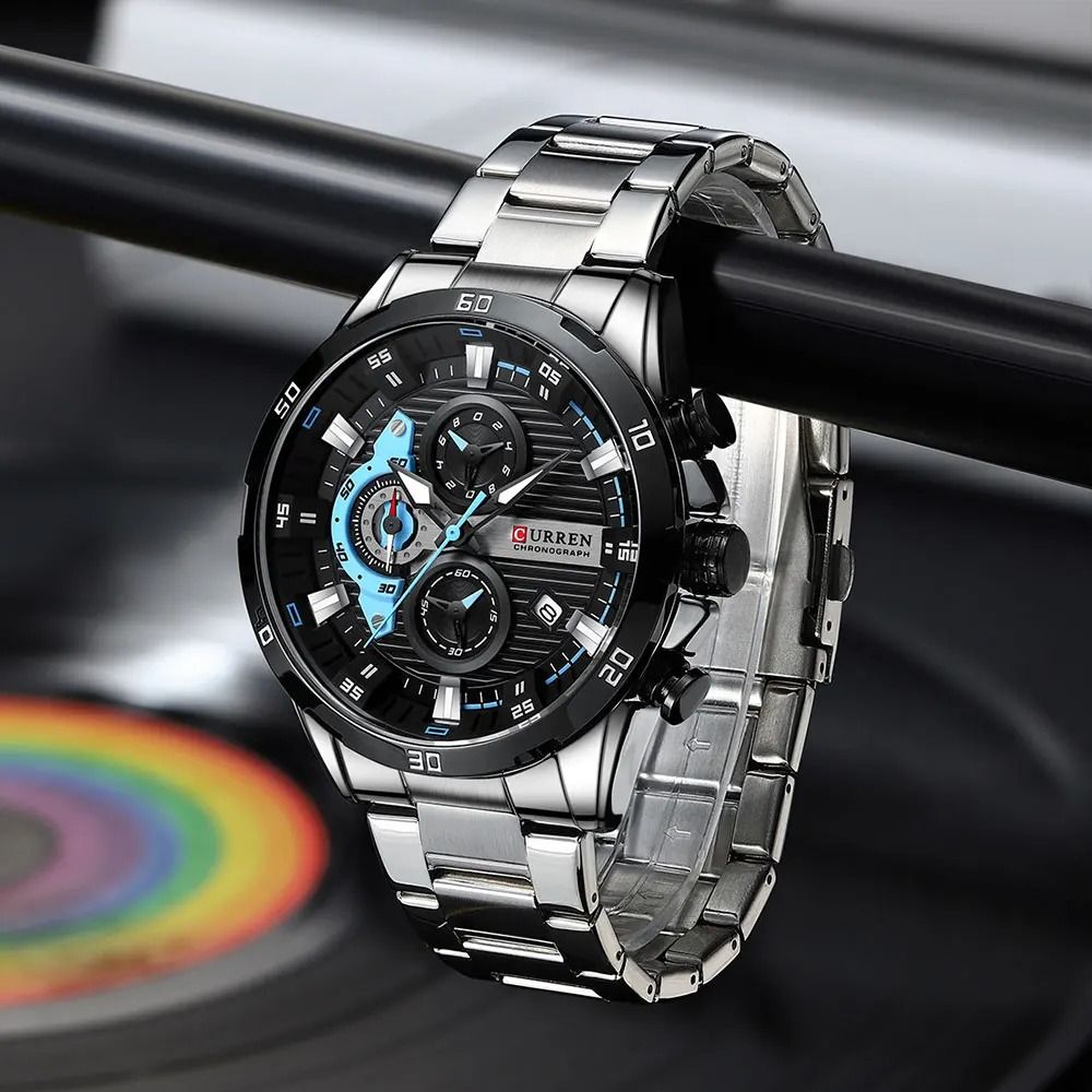 Curren Stainless Steel Mens Watch with Luminous Chronograph Dial